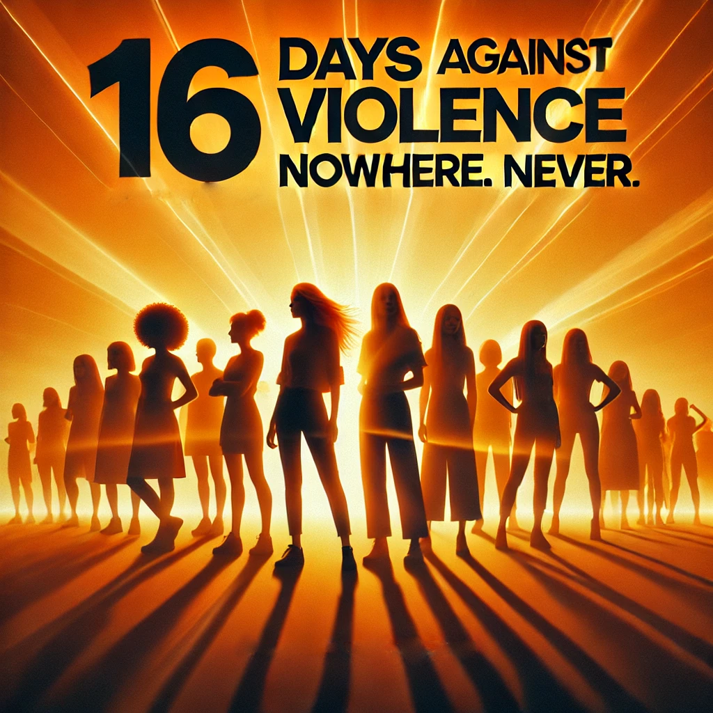 Silhouetten von Menschen mit Schriftzug gegen Gewalt – Social-Media-Kampagne für Gleichberechtigung.