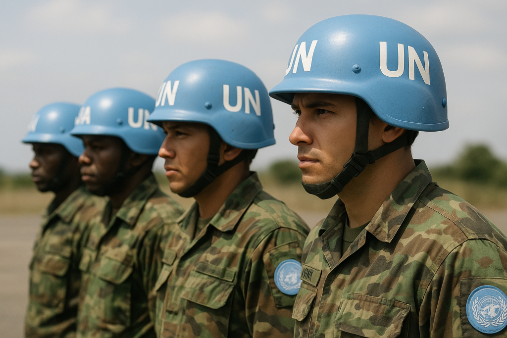 UN-Soldaten in Uniform mit blauen Helmen – Friedensmissionen der UNO.