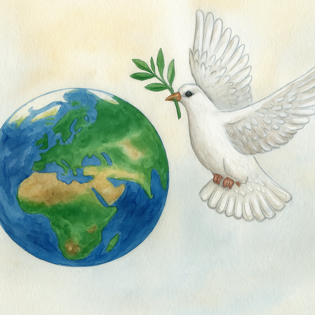 Erde mit Taube – Symbol für Frieden weltweit.“